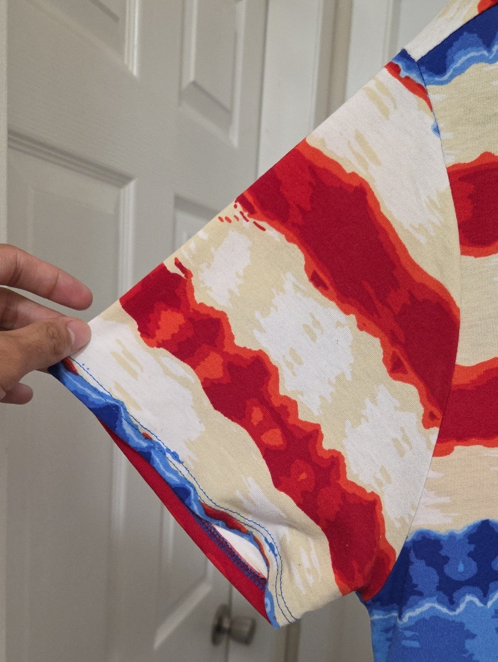LuLaRoe Red Blue Cream Abstract Stripe Crewneck Midi Dress Casual Swing Soft - Picture 6 of 8